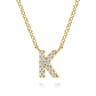 14K Yellow Gold Diamond K Initial Pendant Necklace - 0.07 ct