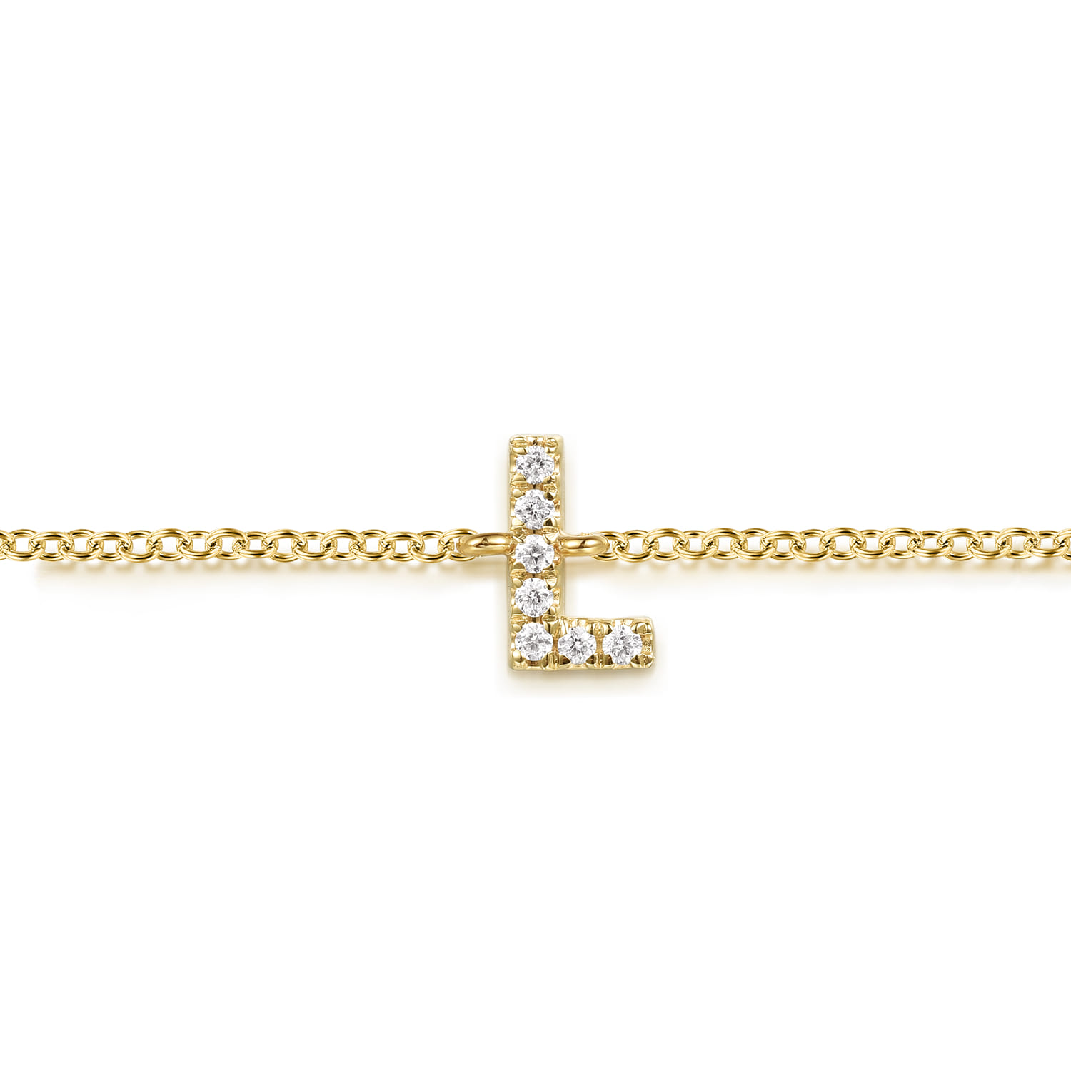 14K Yellow Gold Diamond L Initial Chain Bracelet - 0.04 ct - Shot 2