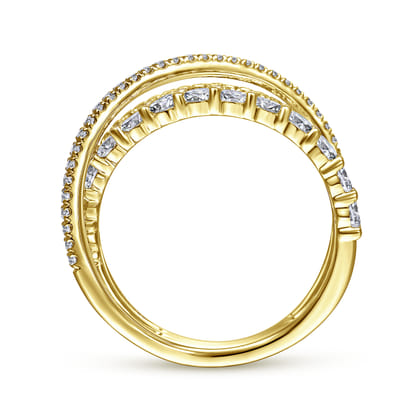 14K Yellow Gold Diamond Layered Criss Cross Ring