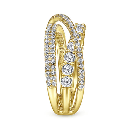 14K Yellow Gold Diamond Layered Criss Cross Ring