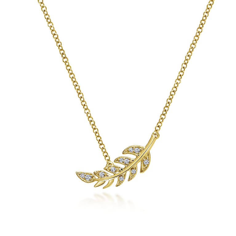 14K Yellow Gold Diamond Leaf Pendant Necklace - 0.05 ct - Shot 1