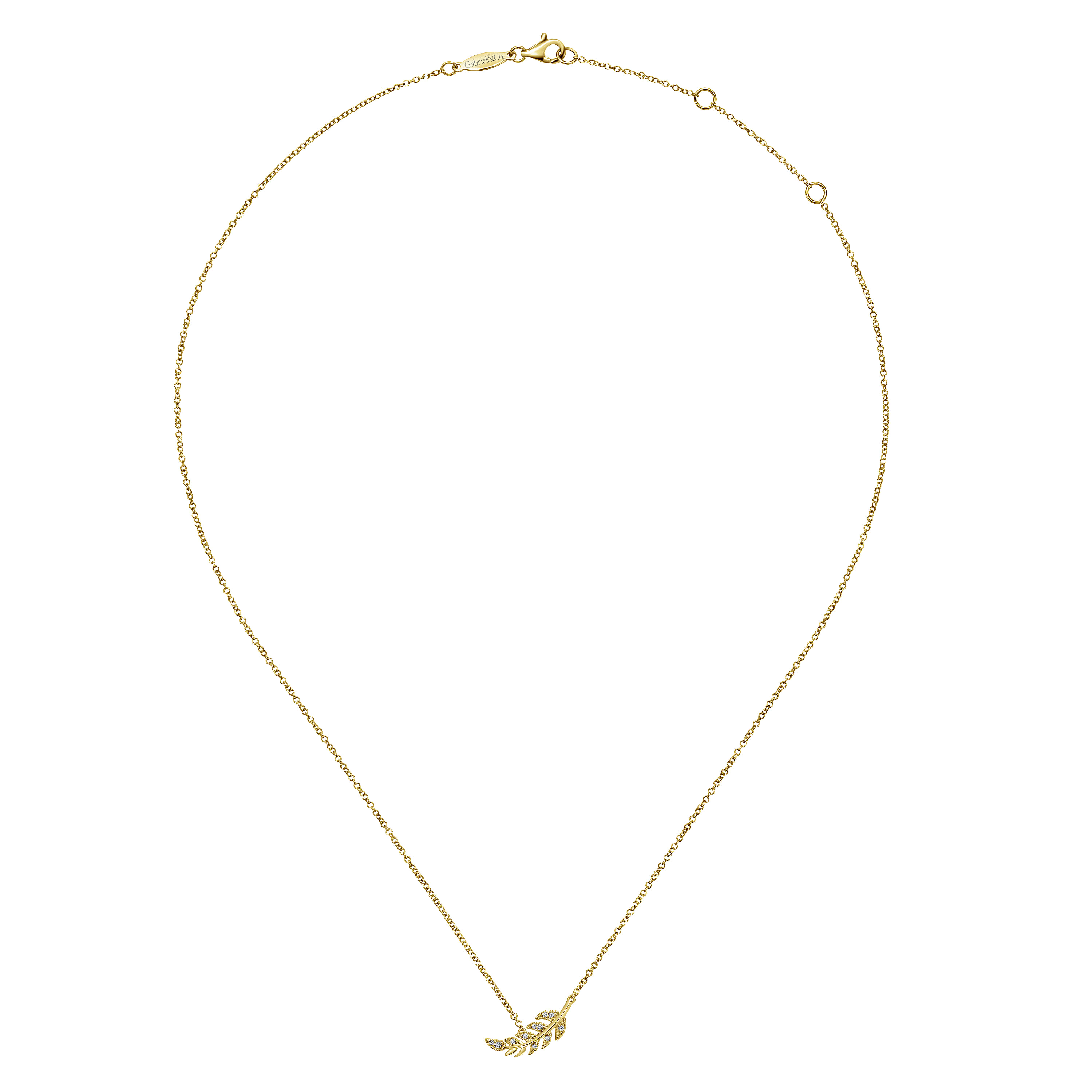14K Yellow Gold Diamond Leaf Pendant Necklace - 0.05 ct - Shot 2