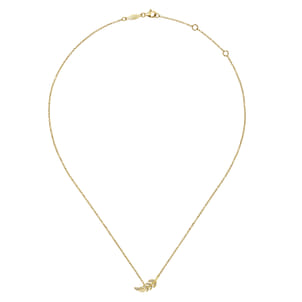 14K Yellow Gold Diamond Leaf Pendant Necklace