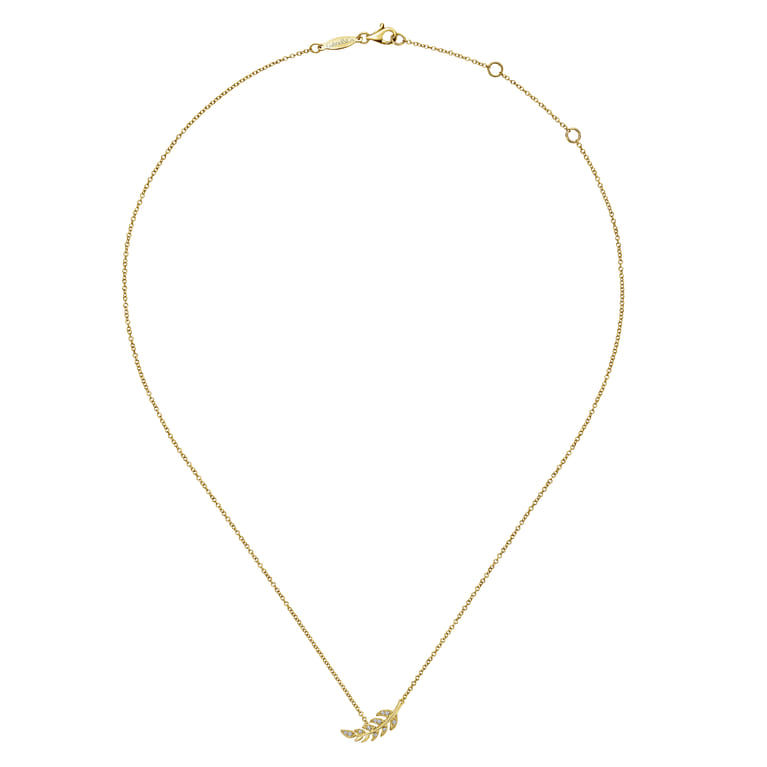 14K Yellow Gold Diamond Leaf Pendant Necklace - 0.05 ct - Shot 2