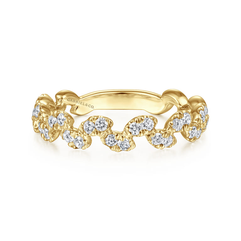 14K Yellow Gold Diamond Leaf Ring - 0.38 ct - Shot 1