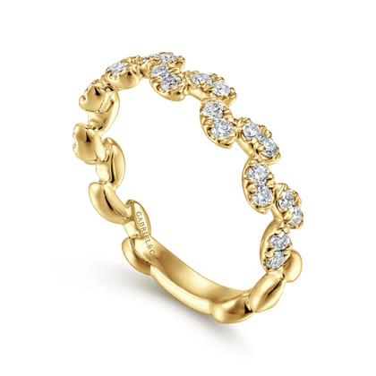 14K Yellow Gold Diamond Leaf Ring
