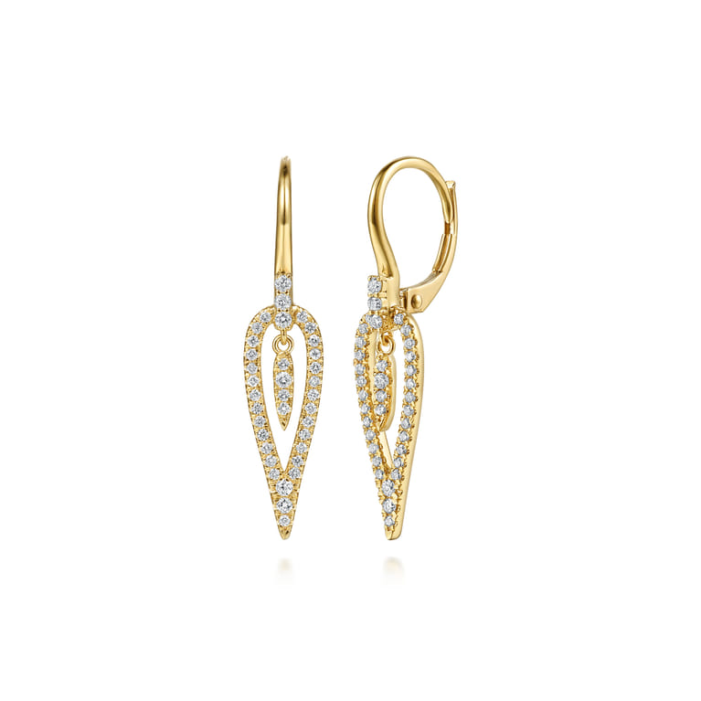 14K Yellow Gold Diamond Leverback Earrings - 0.3 ct - Shot 1