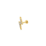14K Yellow Gold Diamond Lightning Bolt Single Flatback Stud Earring