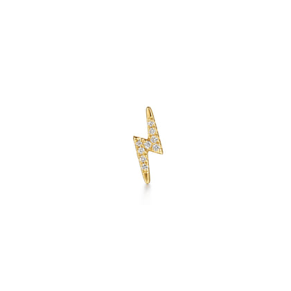 14K Yellow Gold Diamond Lightning Bolt Single Flatback Stud Earring
