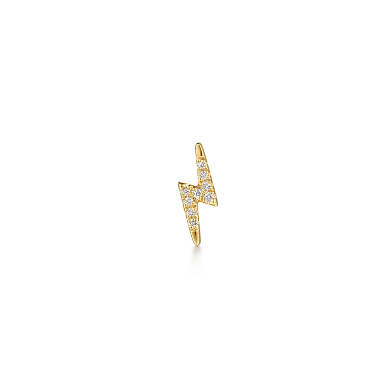 14K Yellow Gold Diamond Lightning Bolt Single Flatback Stud Earring - 0.04 ct - Shot 1