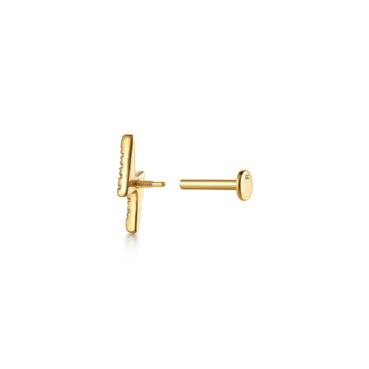 14K Yellow Gold Diamond Lightning Bolt Single Flatback Stud Earring - 0.04 ct - Shot 3