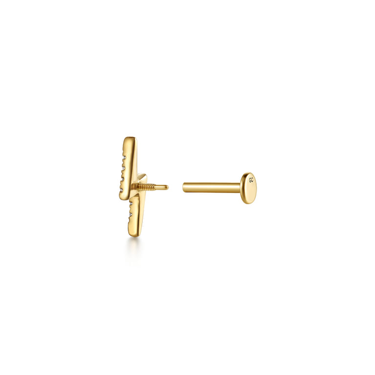 14K Yellow Gold Diamond Lightning Bolt Single Flatback Stud Earring - 0.04 ct - Shot 3