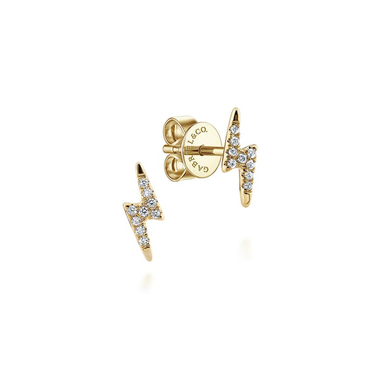 14K Yellow Gold Diamond Lightning Bolt Stud Earrings - 0.06 ct - Shot 1