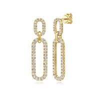 14K Yellow Gold Diamond Link Chain Drop Earrings