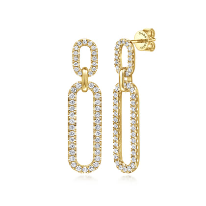 14K Yellow Gold Diamond Link Chain Drop Earrings