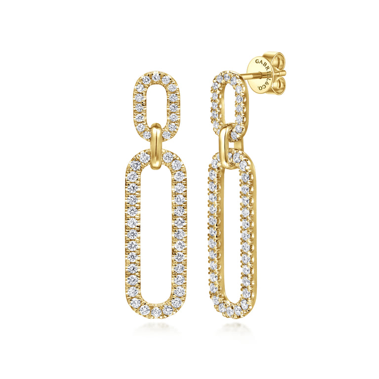 14K Yellow Gold Diamond Link Chain Drop Earrings - 1.2 ct - Shot 1