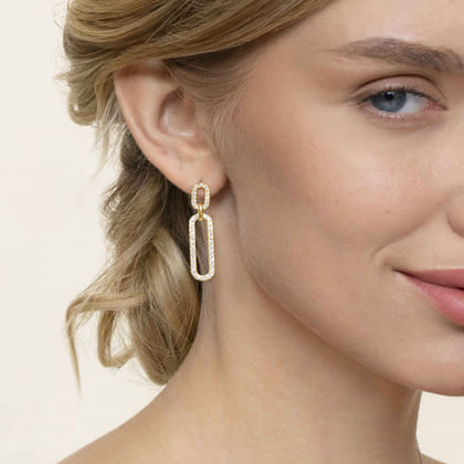 14K Yellow Gold Diamond Link Chain Drop Earrings