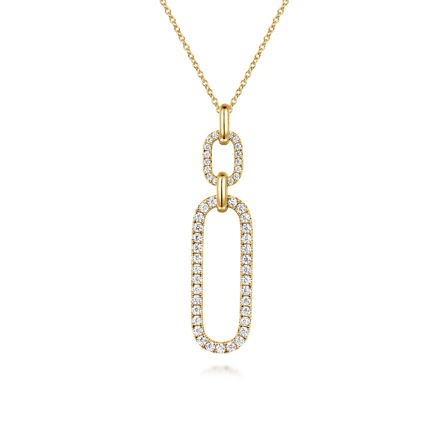 14K Yellow Gold Diamond Link Chain Drop Pendant Necklace - 1.2 ct - Shot 1