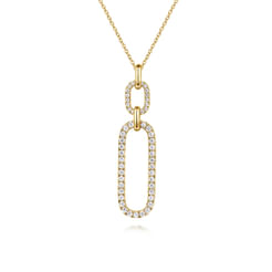 14K Yellow Gold Diamond Link Chain Drop Pendant Necklace