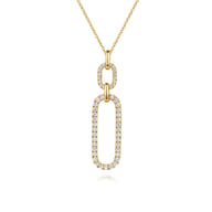14K Yellow Gold Diamond Link Chain Drop Pendant Necklace