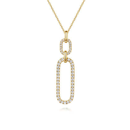 14K Yellow Gold Diamond Link Chain Drop Pendant Necklace