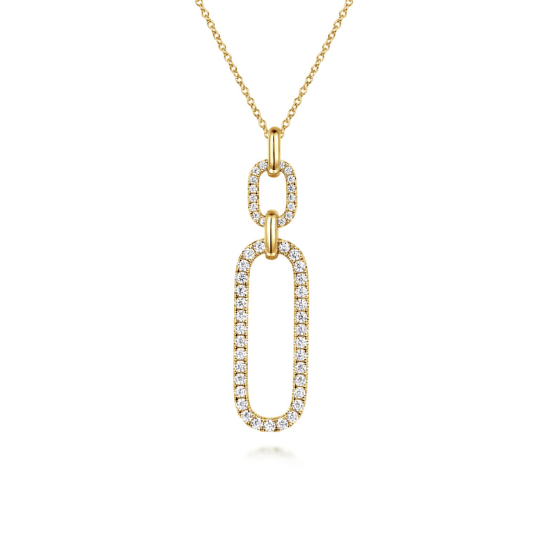 14K Yellow Gold Diamond Link Chain Drop Pendant Necklace - 1.2 ct - Shot 1