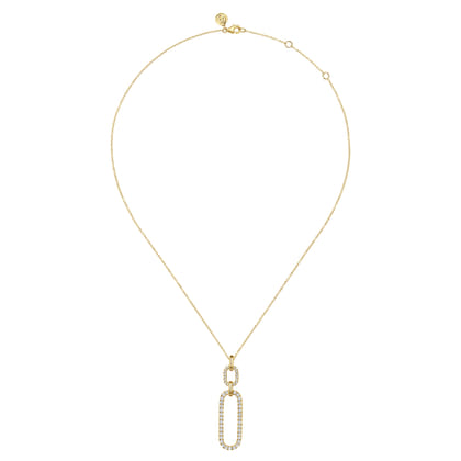 14K Yellow Gold Diamond Link Chain Drop Pendant Necklace