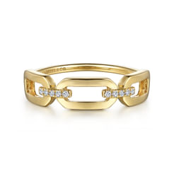 14K Yellow Gold Diamond Link Chain Ladies Ring