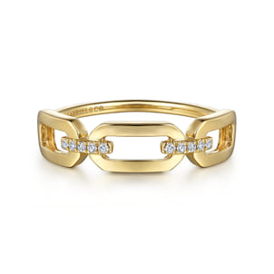 14K Yellow Gold Diamond Link Chain Ladies Ring