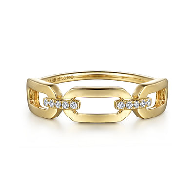 14K Yellow Gold Diamond Link Chain Ladies Ring