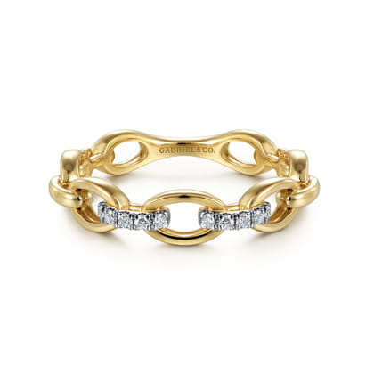 14K Yellow Gold Diamond Link Chain Ring
