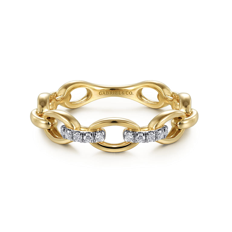 14K Yellow Gold Diamond Link Chain Ring - 0.06 ct - Shot 1