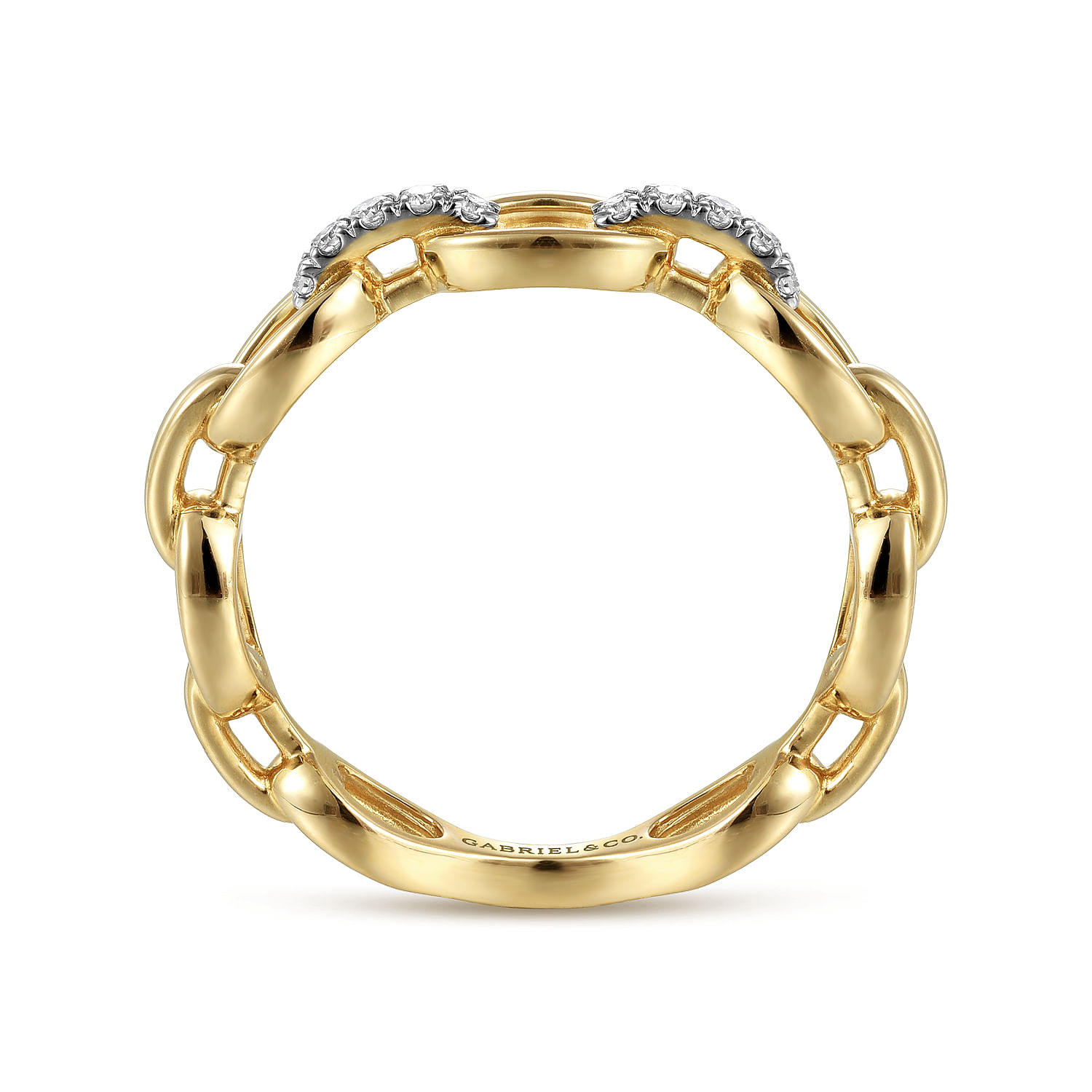 14K Yellow Gold Diamond Link Chain Ring