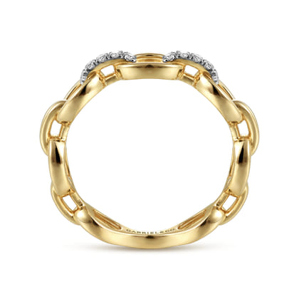 14K Yellow Gold Diamond Link Chain Ring