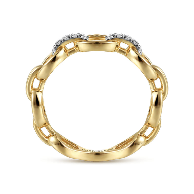 14K Yellow Gold Diamond Link Chain Ring - 0.06 ct - Shot 2