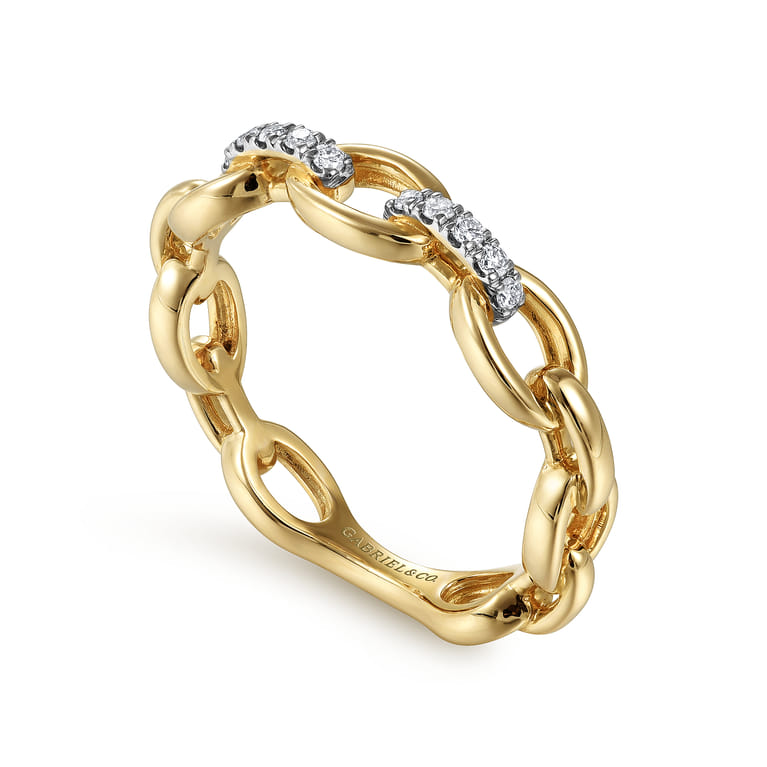 14K Yellow Gold Diamond Link Chain Ring - 0.06 ct - Shot 3