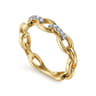 14K Yellow Gold Diamond Link Chain Ring - 0.06 ct