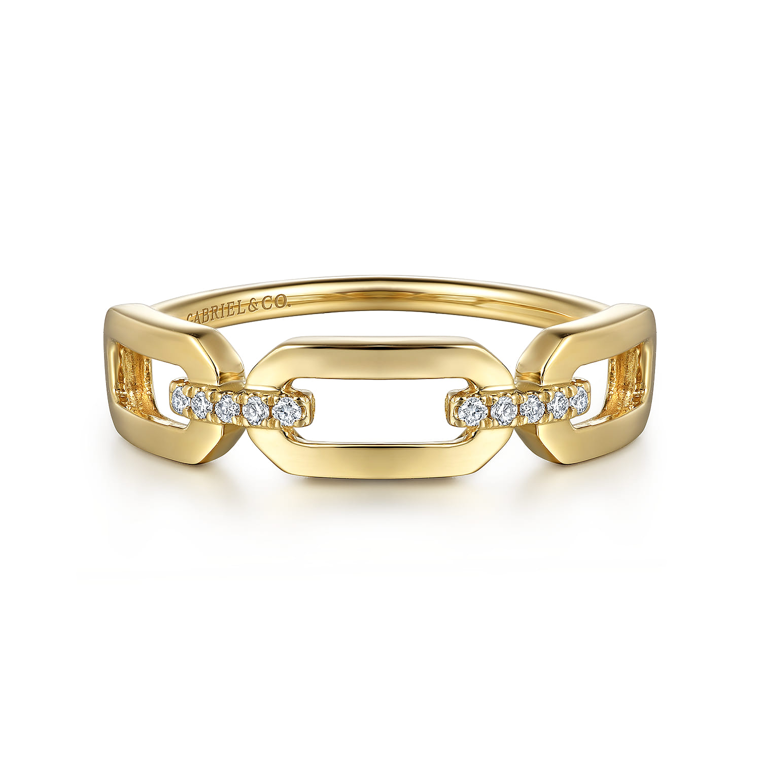 14K Yellow Gold Diamond Link Chain Ring