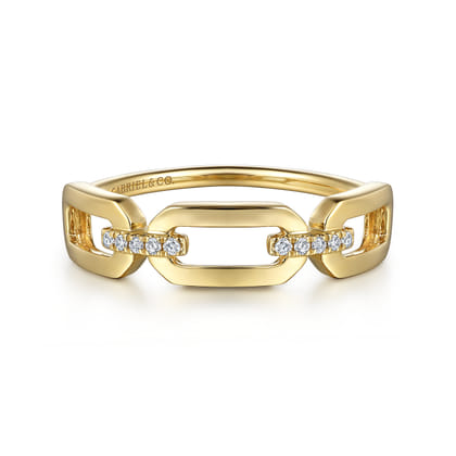 14K Yellow Gold Diamond Link Chain Ring