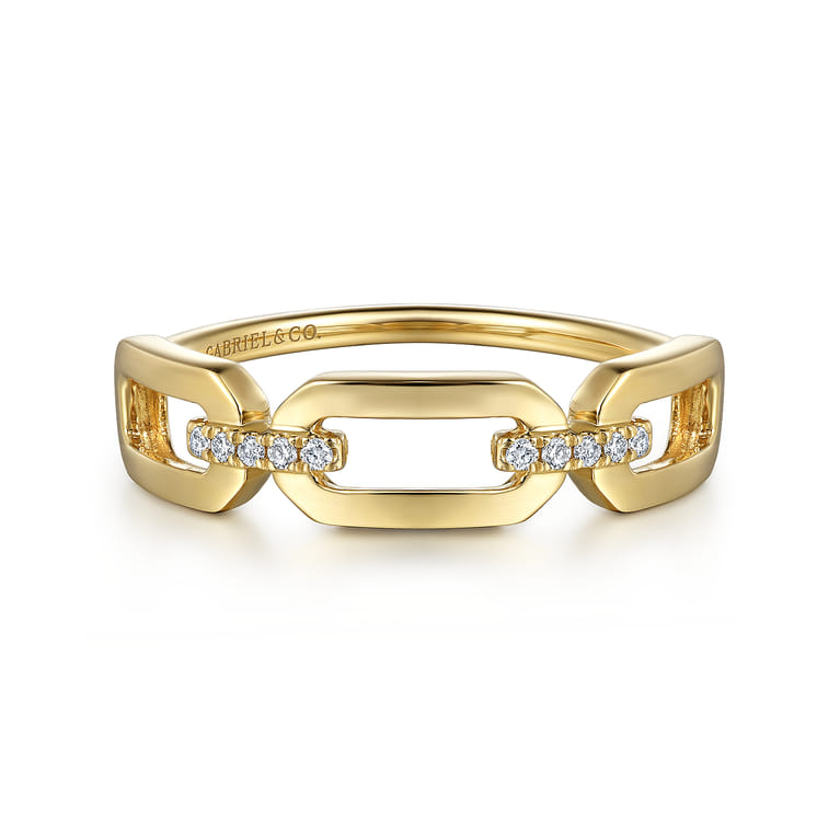 14K Yellow Gold Diamond Link Chain Ring - 0.04 ct - Shot 1