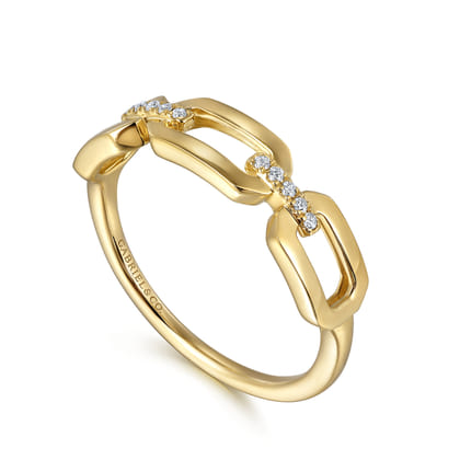 14K Yellow Gold Diamond Link Chain Ring