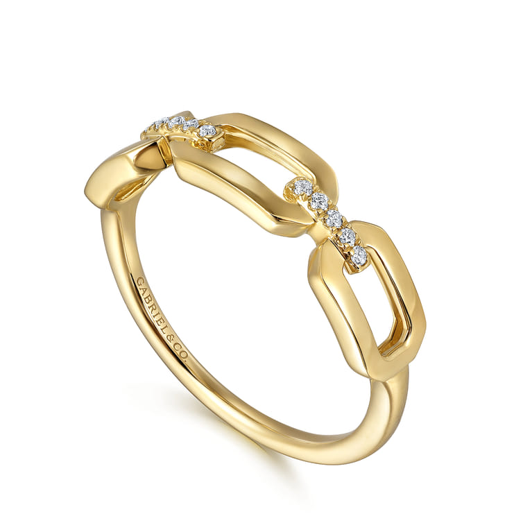 14K Yellow Gold Diamond Link Chain Ring - 0.04 ct - Shot 3
