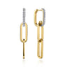 14K Yellow Gold Diamond Link Hollow Chain Drop Earrings - 0.3 ct