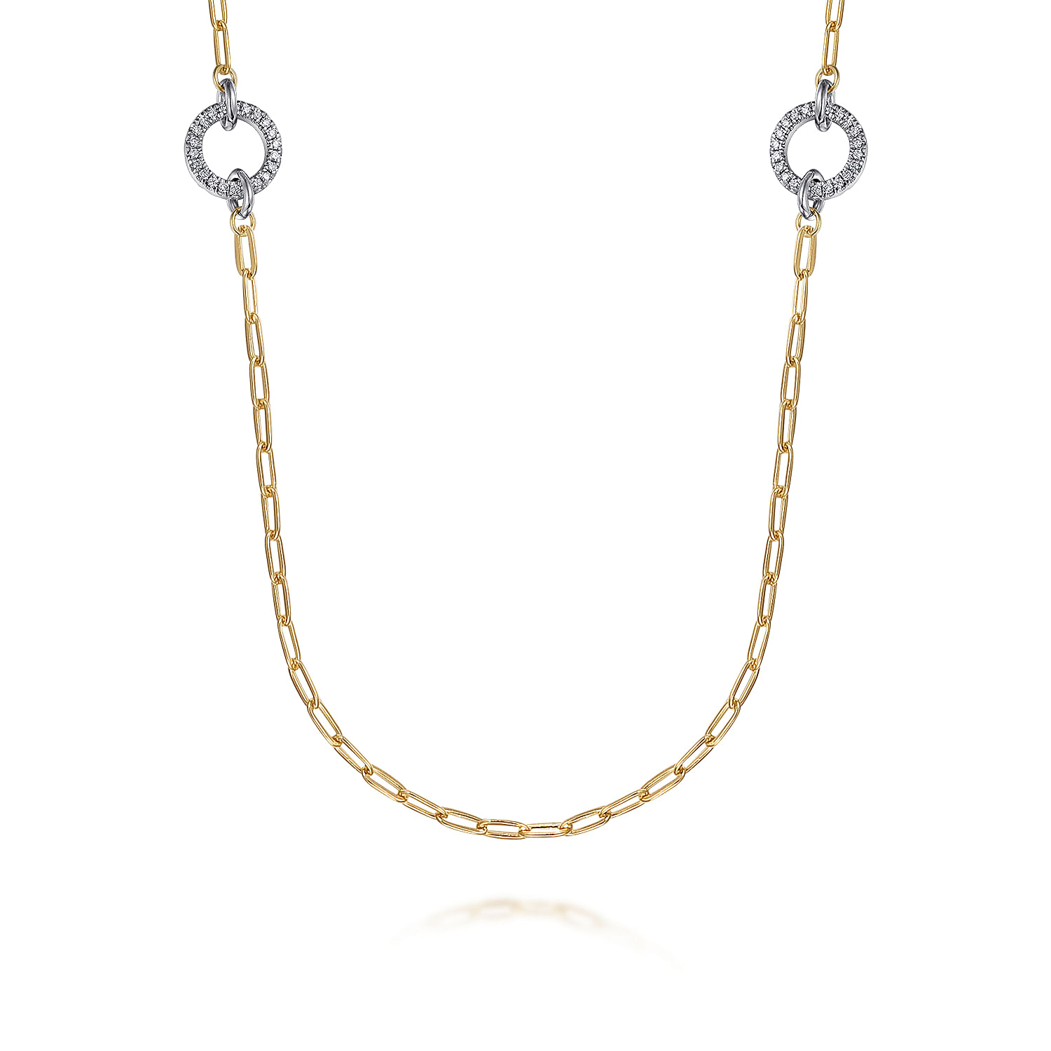 14K Yellow Gold Diamond Link Station Necklace