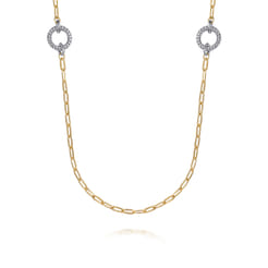 14K Yellow Gold Diamond Link Station Necklace