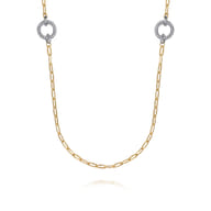 14K Yellow Gold Diamond Link Station Necklace