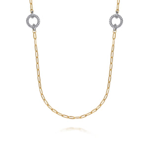 14K Yellow Gold Diamond Link Station Necklace