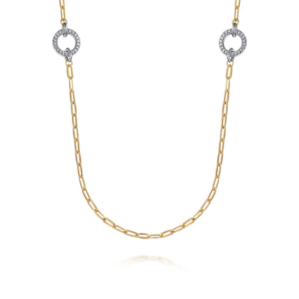 14K Yellow Gold Diamond Link Station Necklace