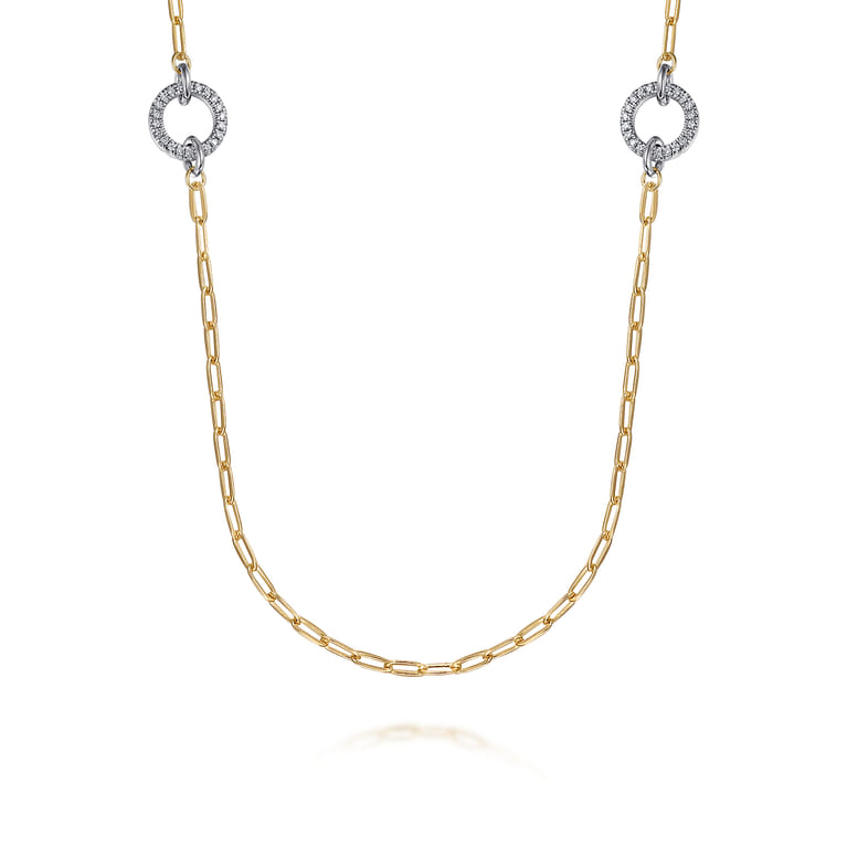 14K Yellow Gold Diamond Link Station Necklace - 1.75 ct - Shot 1
