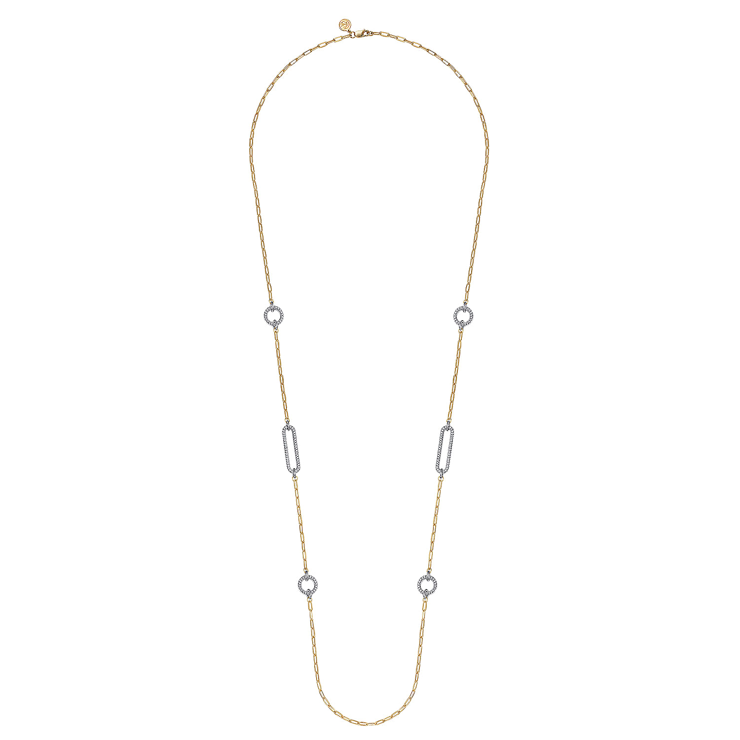 14K Yellow Gold Diamond Link Station Necklace